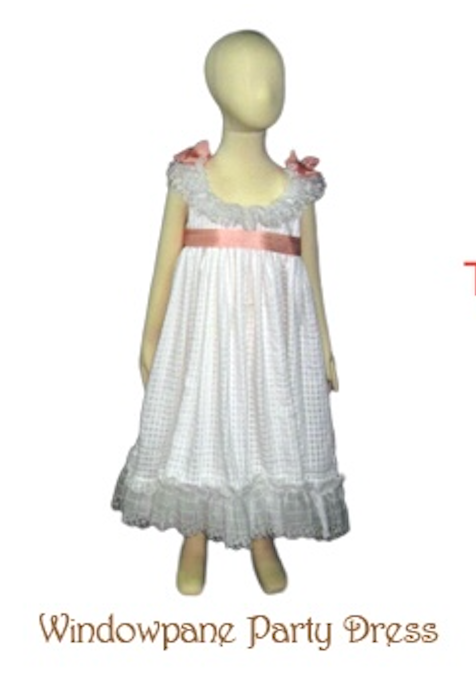Windowpane White dress with Antique trim and Silk Ties