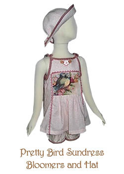 Pretty Bird Sundress with Bloomers and Hat, Size 2