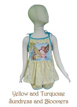 Yellow and Turquoise Sundress and Bloomers, Size 2